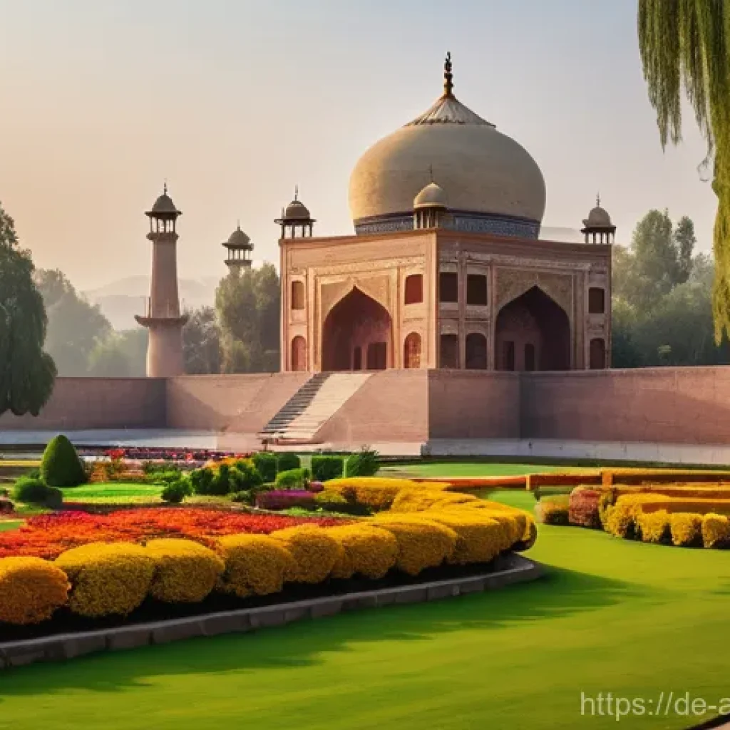 카불 관광 명소 - **A Serene Mughal Garden in Kabul:** A breathtaking, wide-angle view of the Bagh-e Babur (Gardens of...