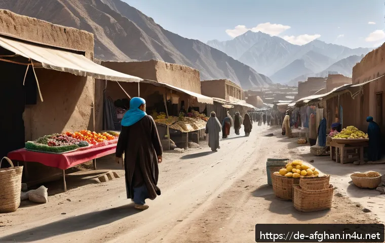 아프가니스탄 테러 사건 타임라인 - A detailed, realistic depiction of a bustling Afghan market scene during daylight, showing civilians...