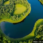 Home 20 희귀 동식물 보호 프로젝트 - A detailed aerial view of a dense German forest and wetland habitat captured by a drone at golden ho...