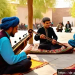 Home 19 아프가니스탄 언어의 변천사 - A vibrant Afghan cultural festival scene showcasing a diverse group of people from various ethnic ba...